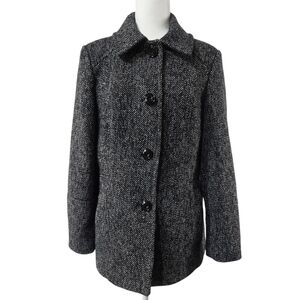 London Fog Wool Blend Black White Button-Up Peacoat Academia Office Preppy